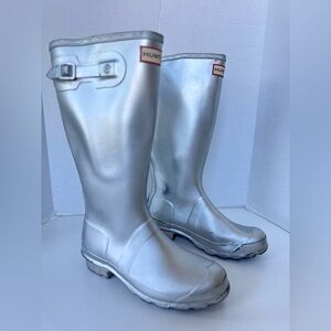 Hunter Rain Boots Metallic Silver Size 5 Girls Boot Youth